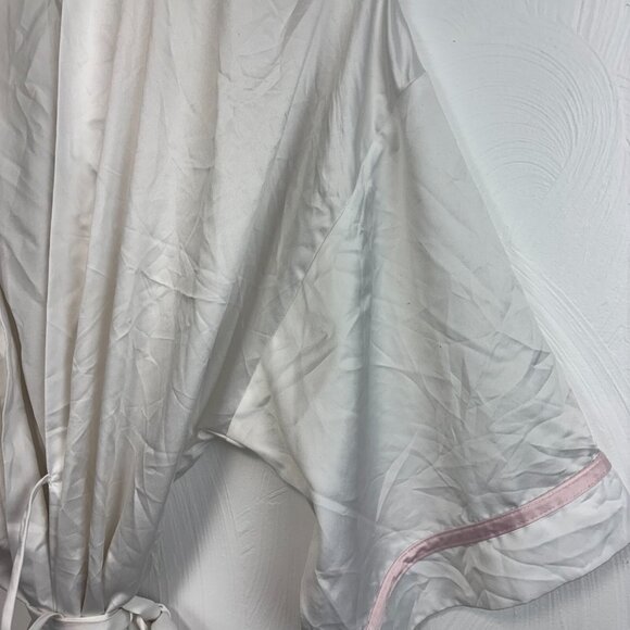 Bridal Satin Gown Mini Robe White & Pink Trim Tie Front "Mrs" On Back Wedding M - Picture 2 of 5